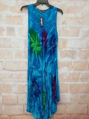 NWT Kaleidoscope Blue Tie-Dye Floral Maxi Dress Free Size